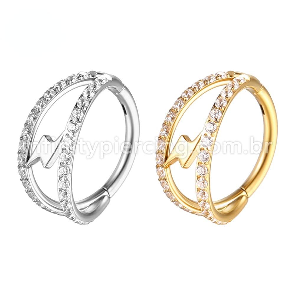 Piercing Argola Aço Cirúrgico Segmento Articulado Raio Dupla Fileira Zircônia Cravejada